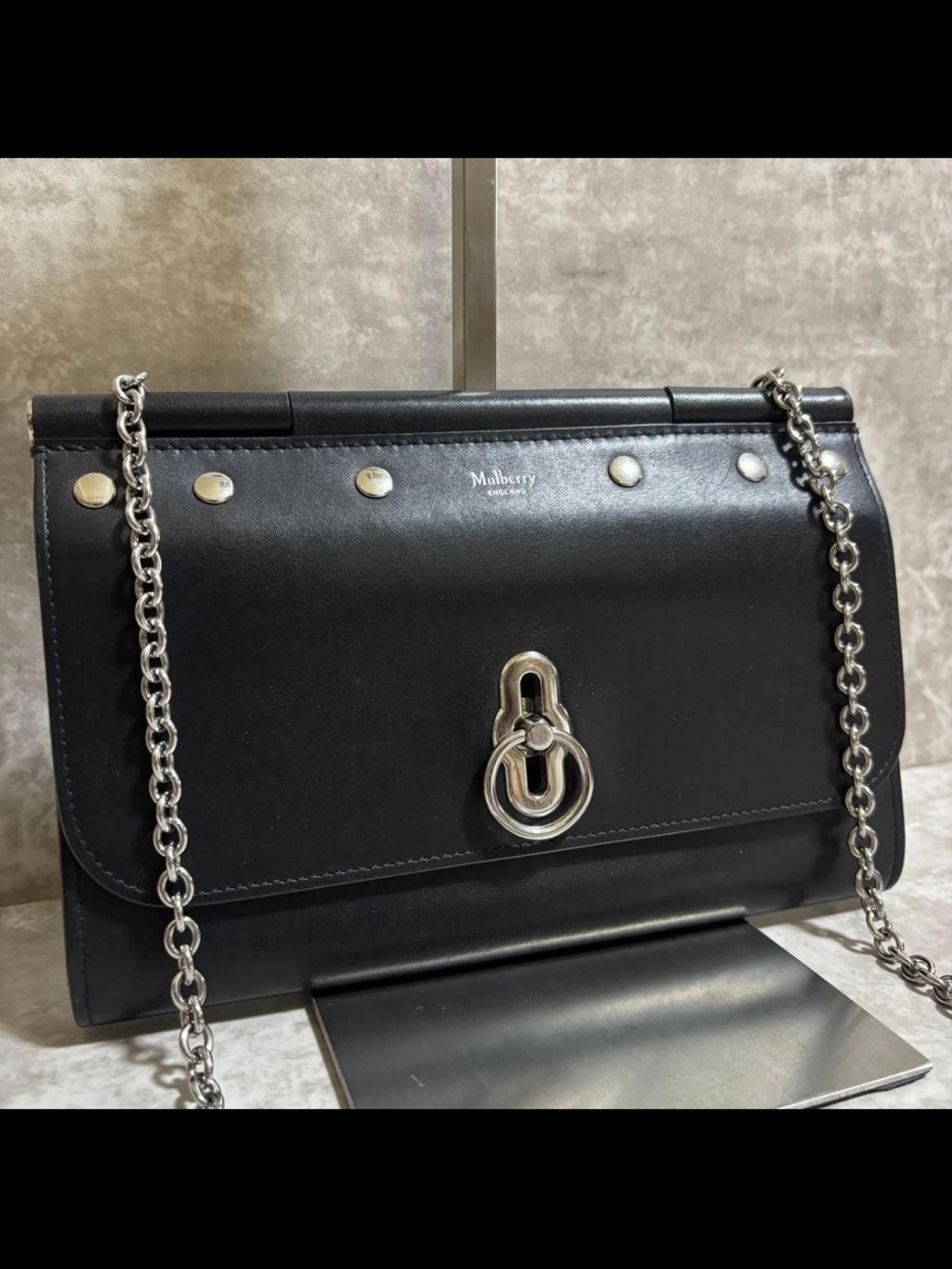 Mulberry Black Leather Shoulder Bag with Silver Chain